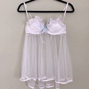 Victoria’s Secret Wedding Collection White JustMarried SatinRuffle Teddy NWT 36B